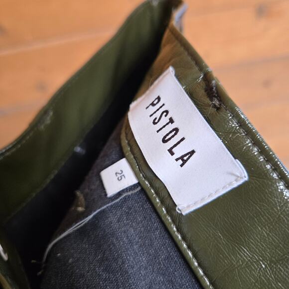 Pistola Cassie Super High Rise Straight Leg Pant Olive Vinyl NWT 25 Pant Revolve - Picture 5 of 5